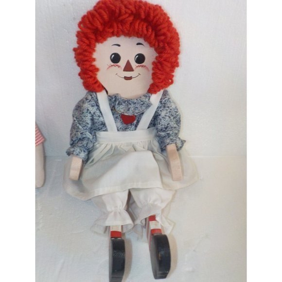 Vintage Set of 3 Raggedy Ann Andy Wooden Dolls Folk Art Posable Shelf Sitters - Picture 4 of 8